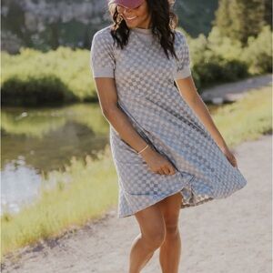 Roolee Checkered A-Line Dress Gray Short Sleeve Casual Mini NWT